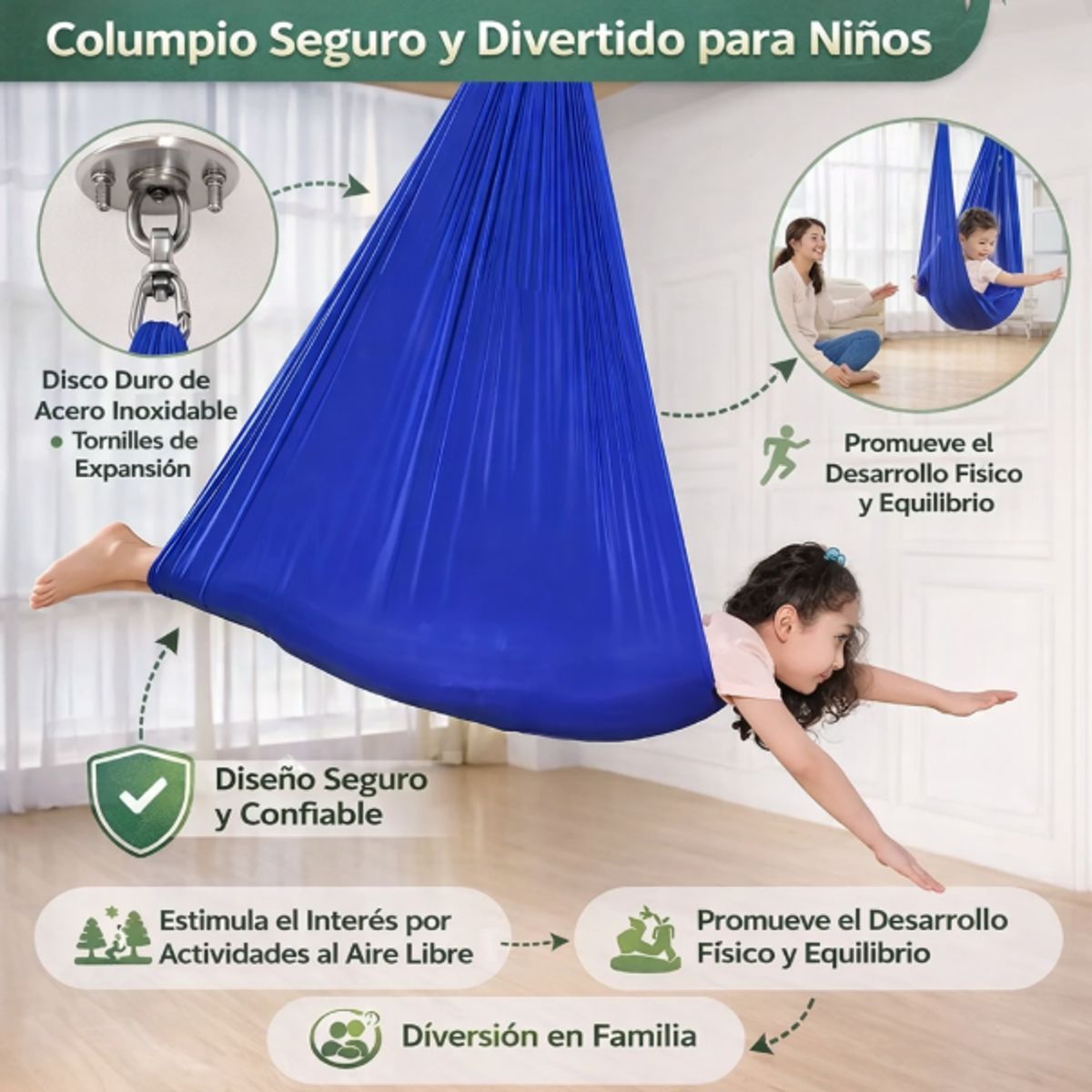 GENERICO - Columpio De Tela Sensorial Para Niños Hamaca Sensorial Azul