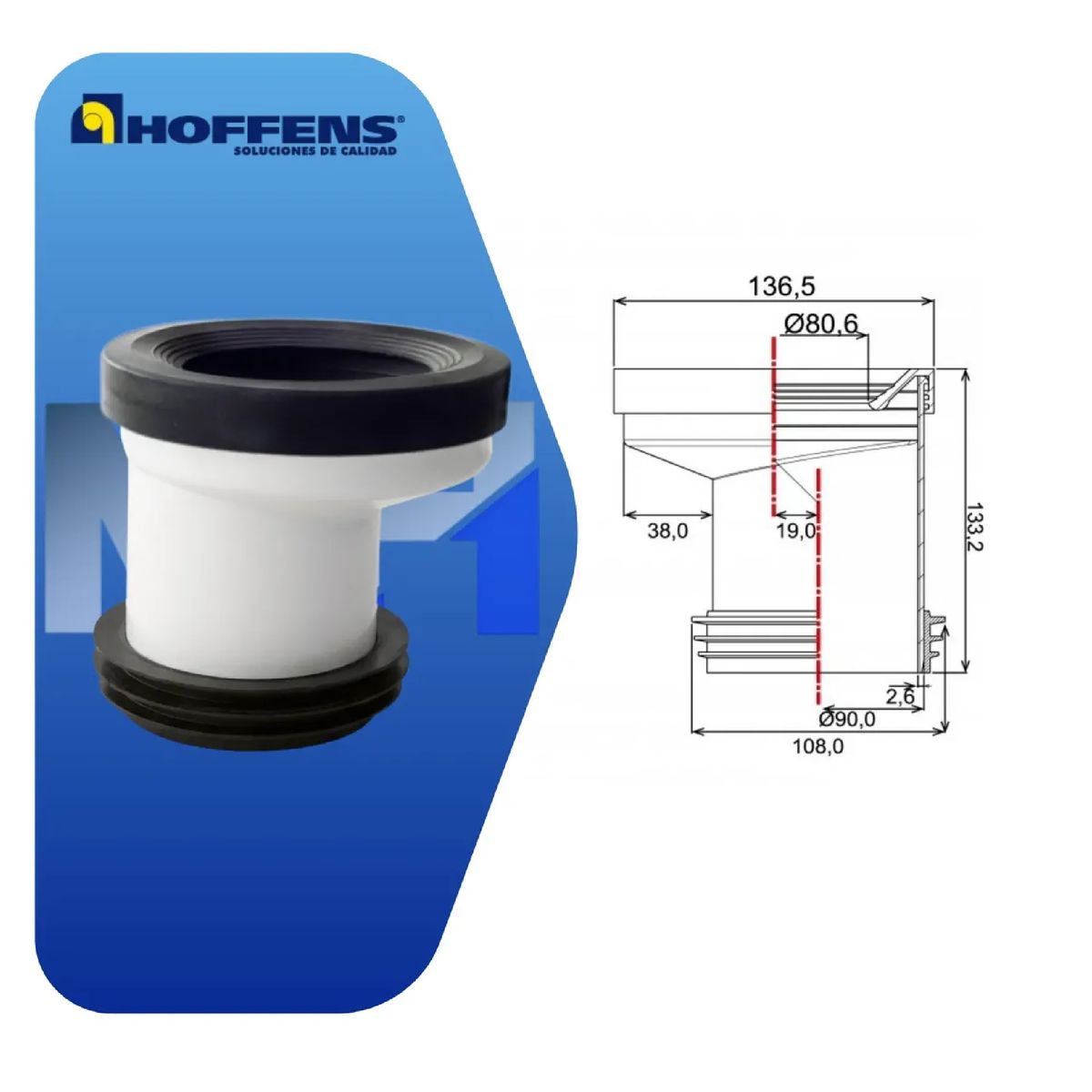 HOFFENS - Manguito Wc Excentrico 110mm Hoffens Con Junta Y Adaptador