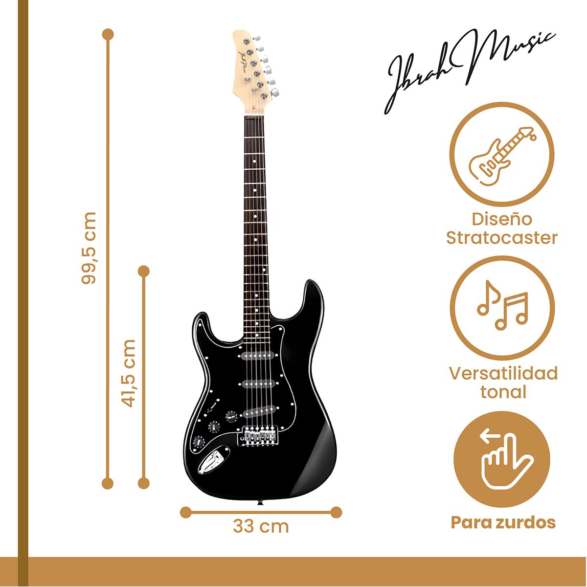 IBRAH - Guitarra Electrica Strato Zurdos Amplificador + Accesorios Negro