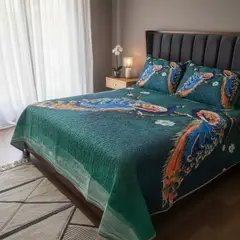 TODOHOGAR SANTIAGO DE CHILE - Cubrecama Quilt 2 Plazas Microfibra Diseño Hoja Verde