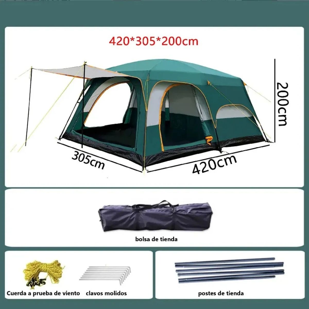 GENERICO - Carpa Familiar 10-12 Personas Impermeable Color Turquesa