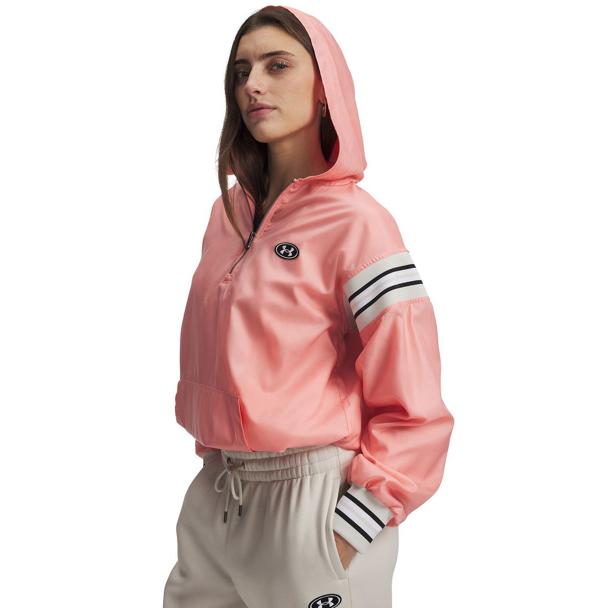 UNDER ARMOUR - Poleron Mujer Icon Woven Heritage ¼ Zip Rosado UNDER ARMOUR