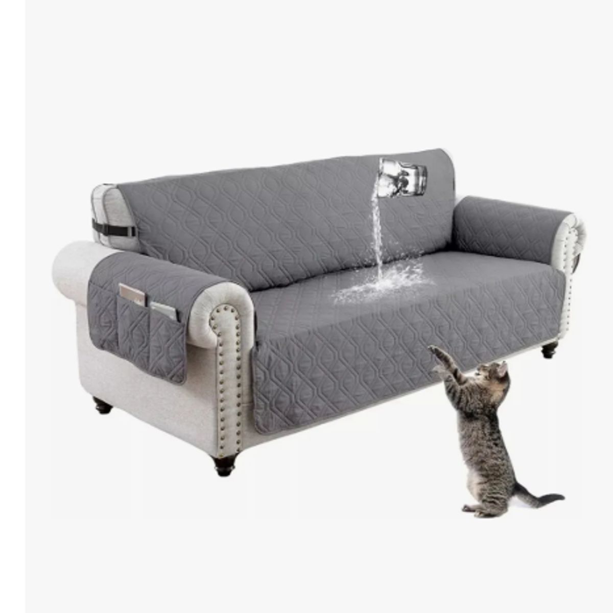 GENERICO - Funda 3 Plazas Cubre Sofá 3 Cuerpo Protectora Mascotas Gris Liso
