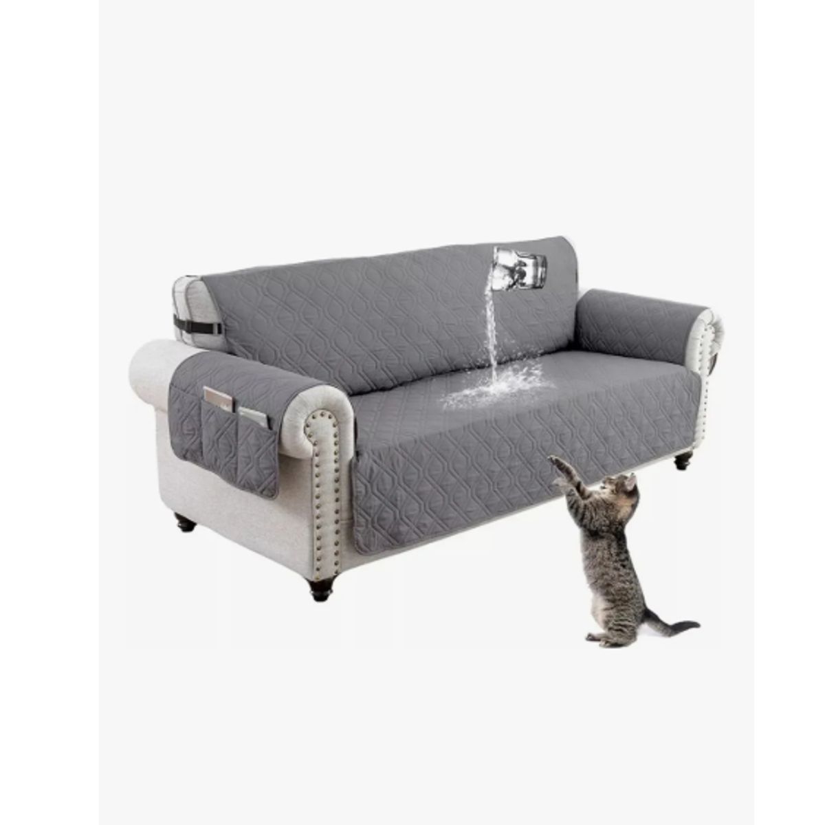 GENERICO - Funda 3 Plazas Cubre Sofá 3 Cuerpo Protectora Mascotas Gris Liso