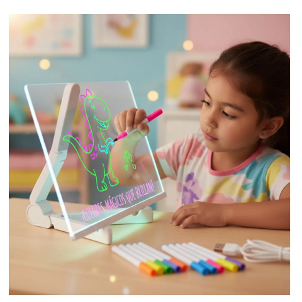 GENERICO - Pizarra Mágica Luz Led Infantil Dibujo Usb Luminosa Creativa Blanco