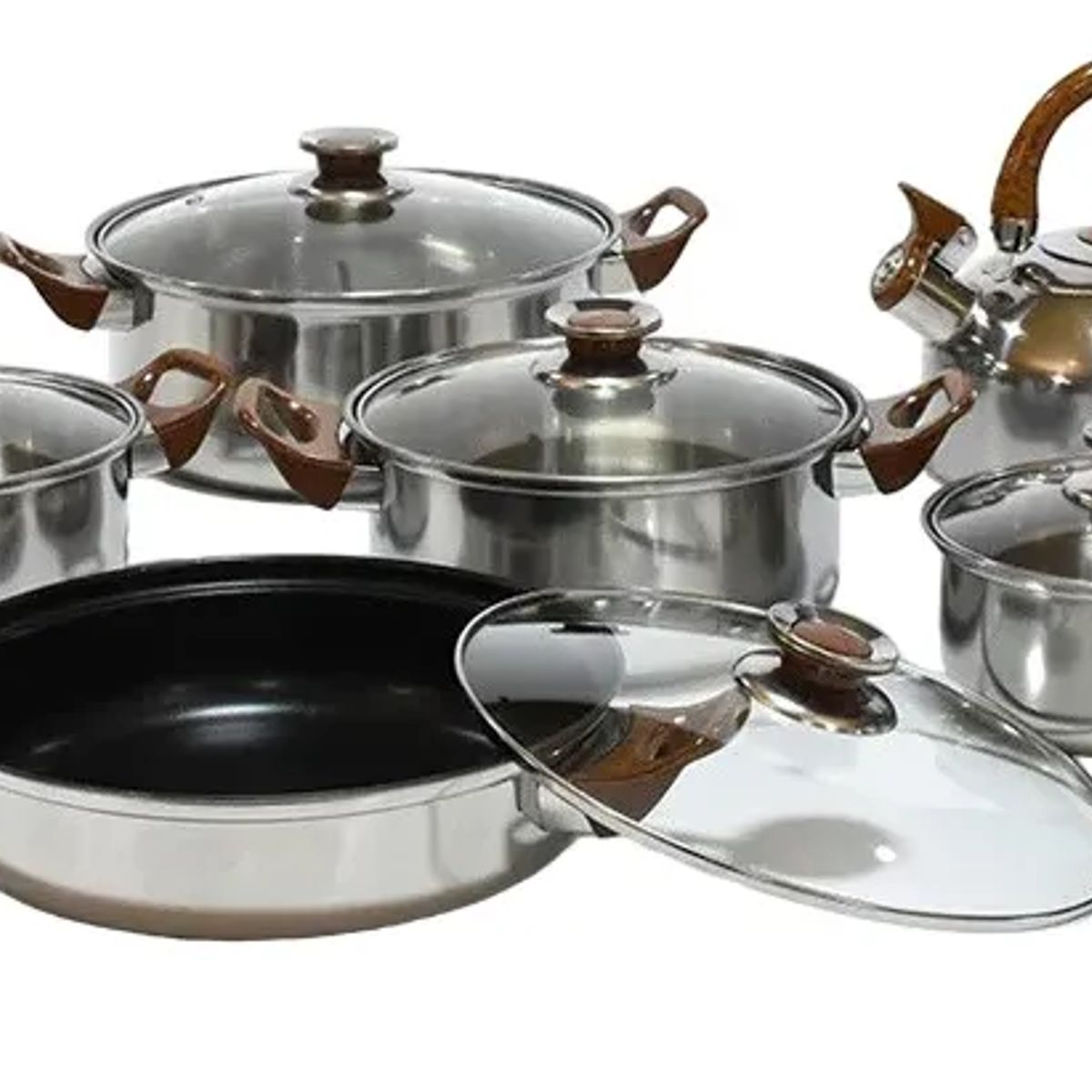 GENERICO - Juego De Ollas Batería De Cocina De Acero Inoxidable 12 Pcs Plateado
