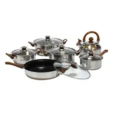 GENERICO - Juego De Ollas Batería De Cocina De Acero Inoxidable 12 Pcs Plateado