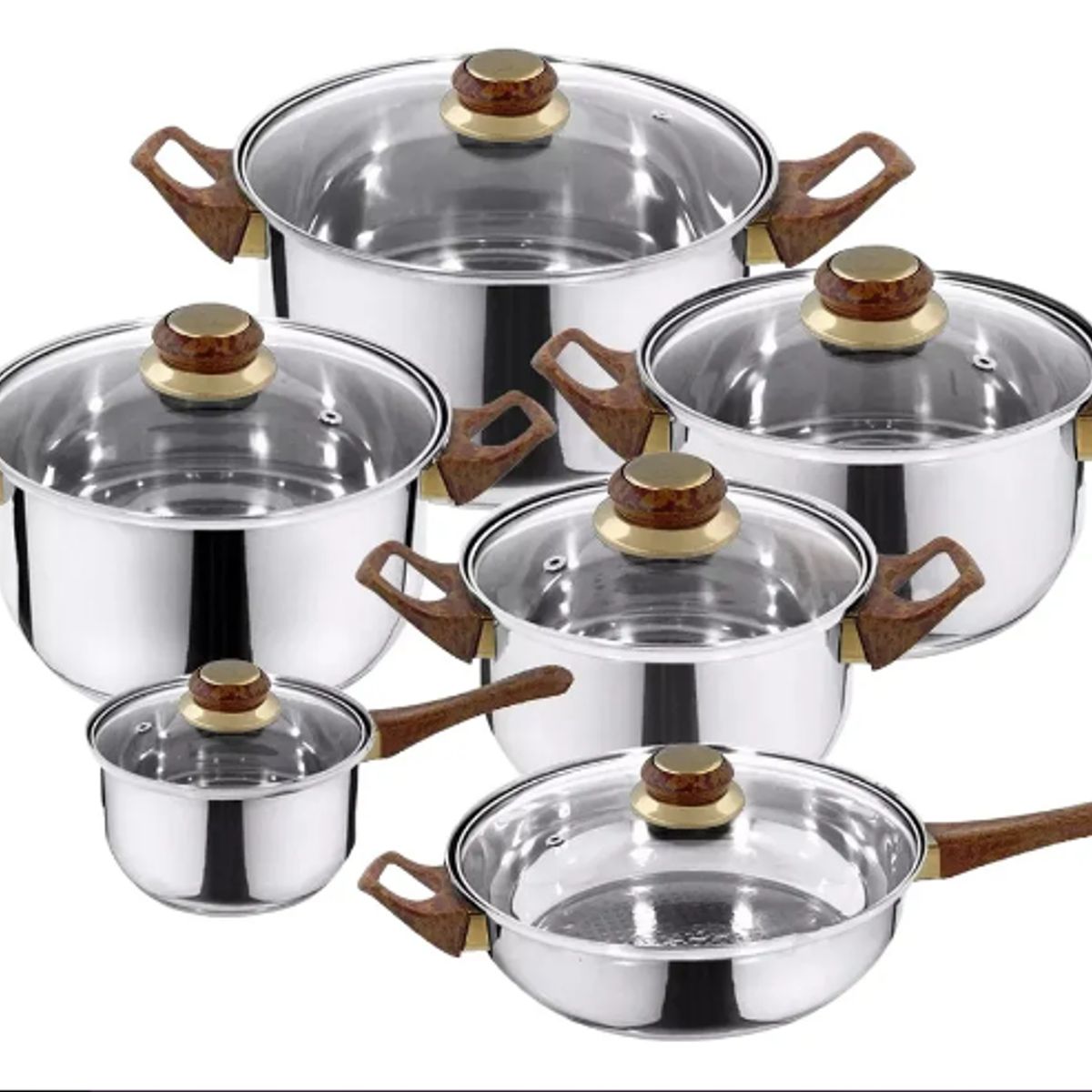 GENERICO - Juego De Ollas Batería De Cocina De Acero Inoxidable 12 Pcs Plateado