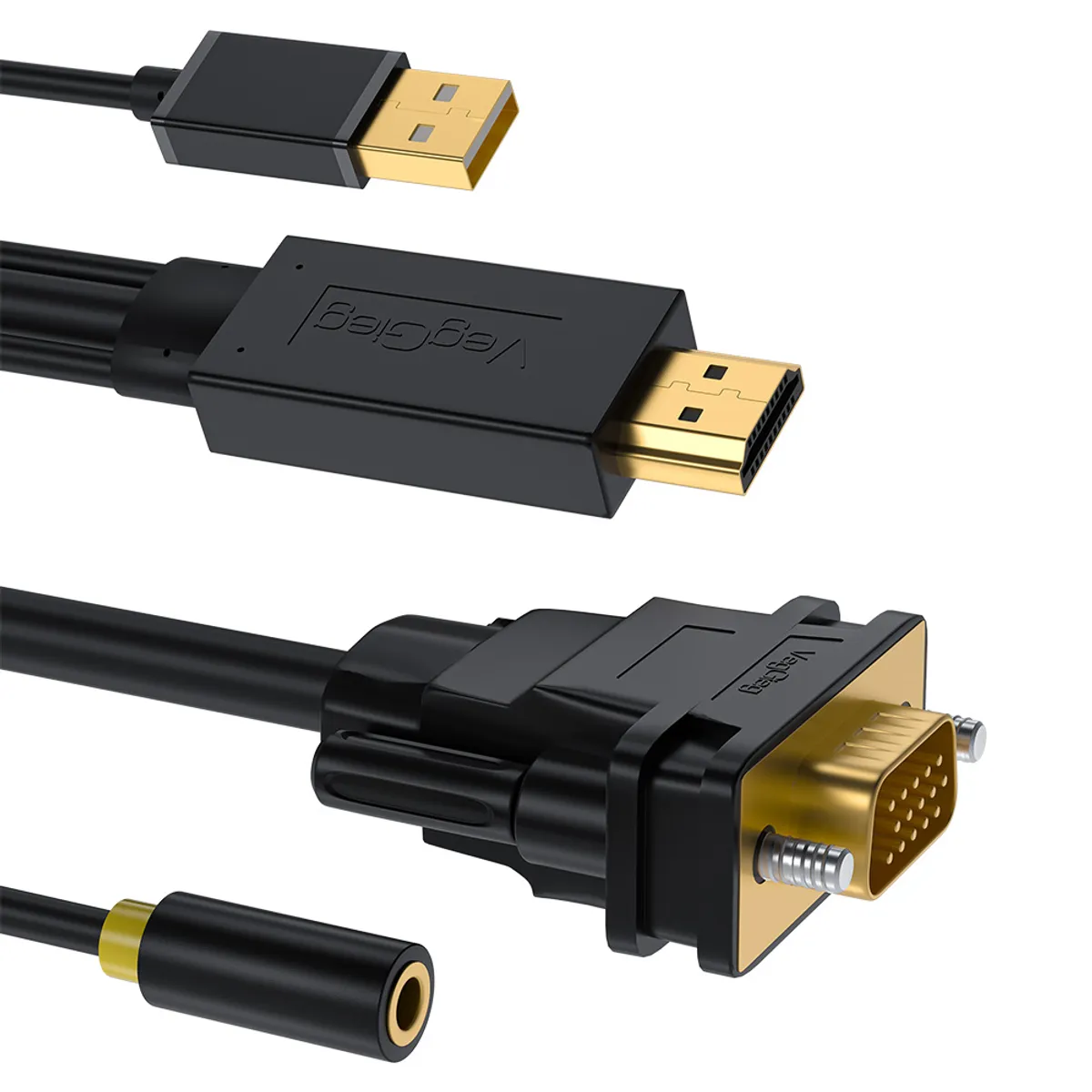 GENERICO - Cable Adaptador Conversor de  Hdmi A Vga Audio Usb Veggieg 5mts full HD
