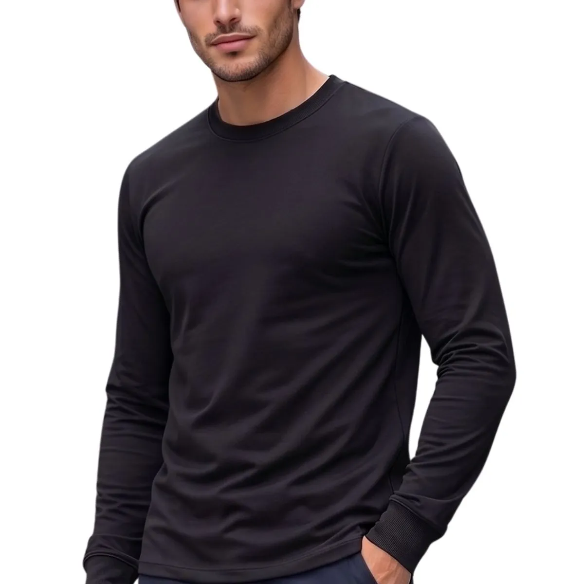 LOOK SHOP - Camiseta Manga Larga Algodón, Negra, Gris, Blanco. Adulto 11