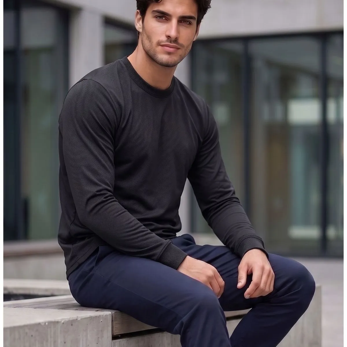 LOOK SHOP - Camiseta Manga Larga Algodón, Negra, Gris, Blanco. Adulto 11