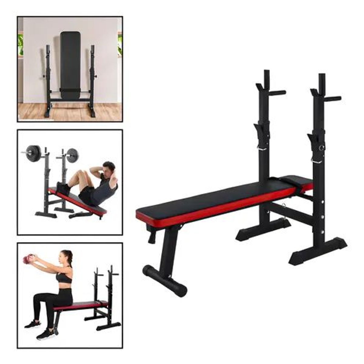 GENERICO - Banco de Pesas Reclinable 5 Niveles Boomfit Negro - Press Banca Abdominal Ajustable para Entrenamiento