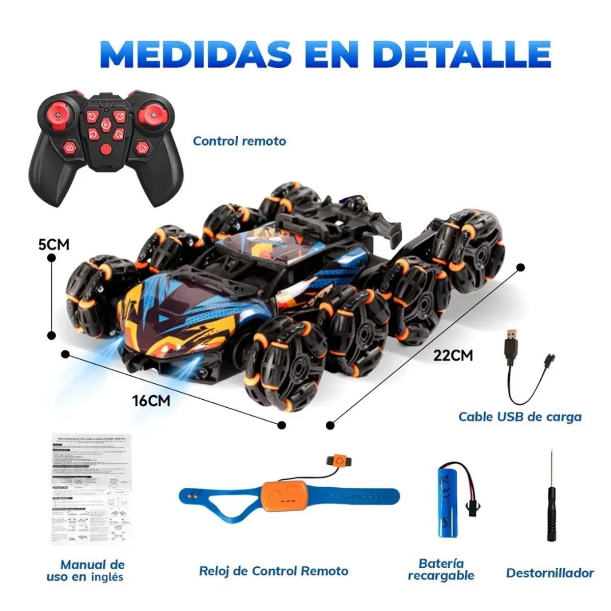 GENERICO - Auto De Truco Control Remoto Dual Con 8 Ruedas Transformable