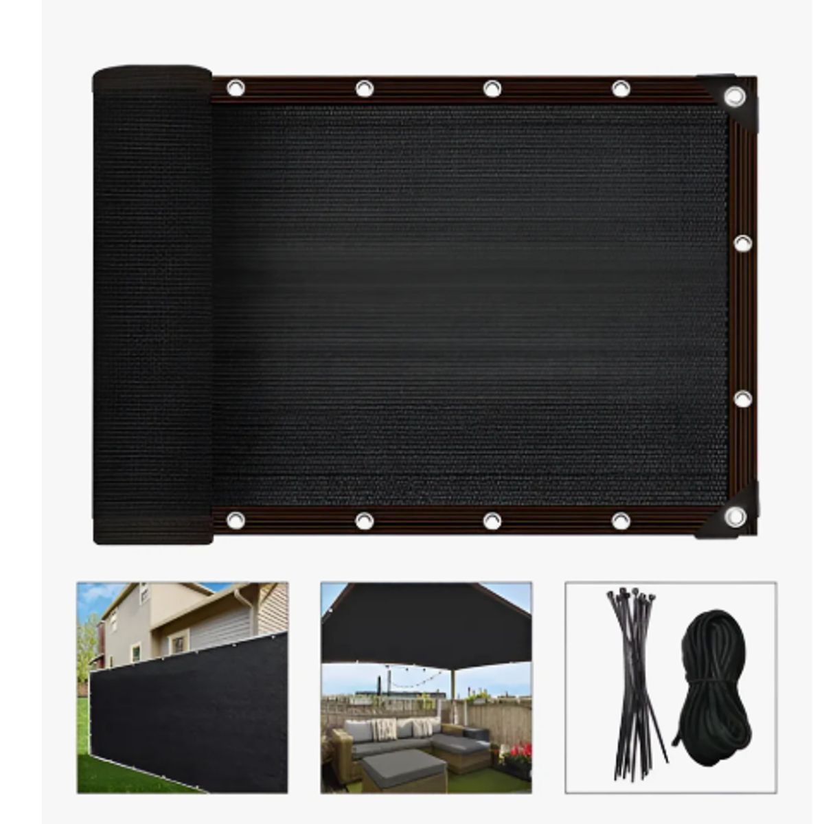 GENERICO - Valla De Malla Privacidad Fijaciones 2x5m + Cuerda Y Bridas Negro