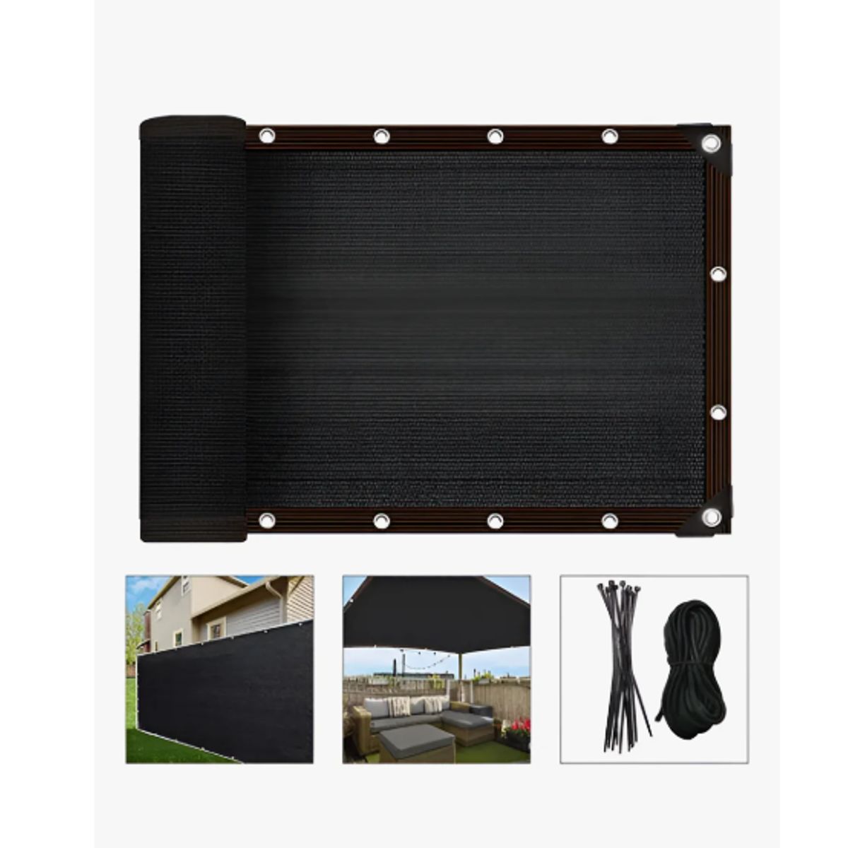 GENERICO - Valla De Malla Privacidad Fijaciones 2x5m + Cuerda Y Bridas Negro