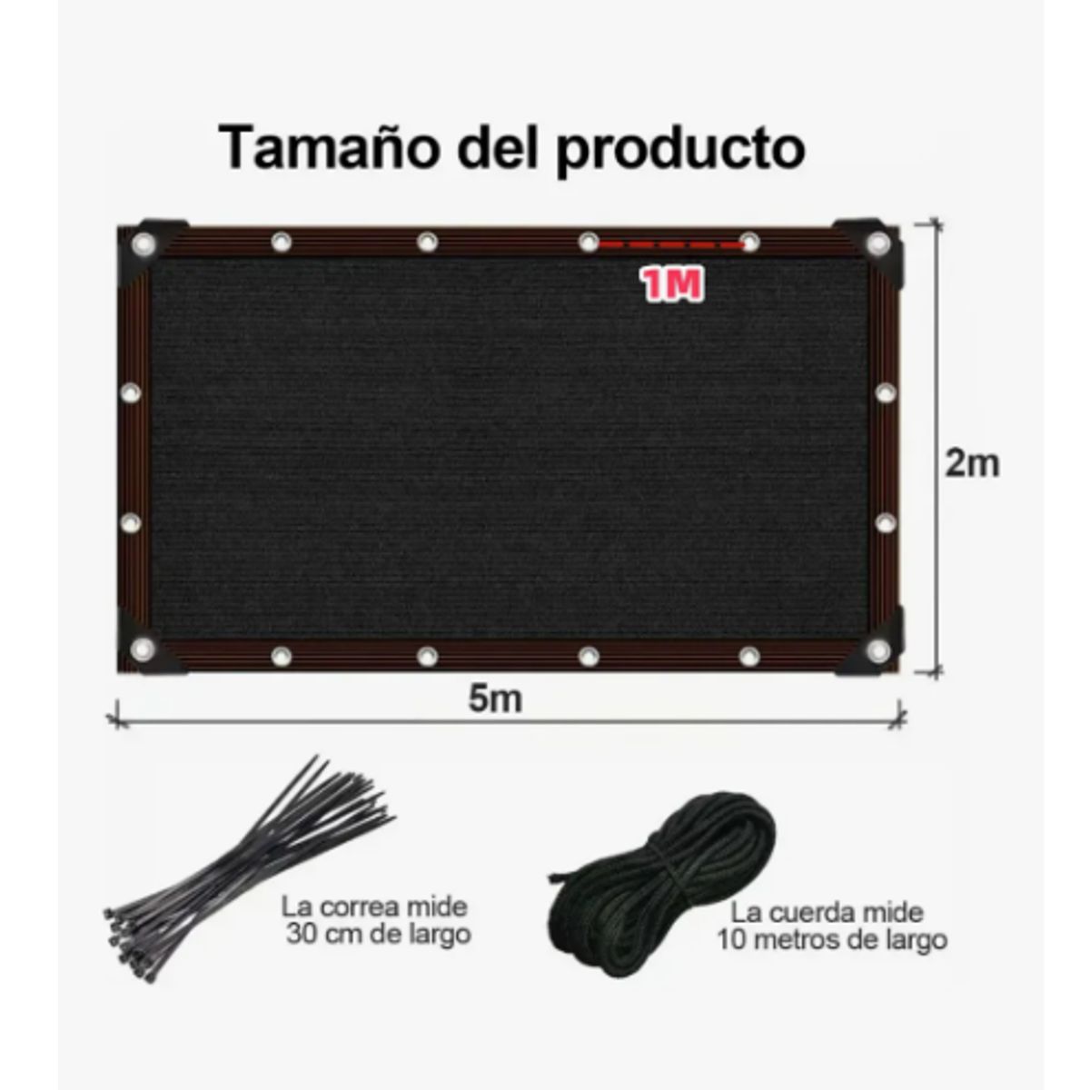 GENERICO - Valla De Malla Privacidad Fijaciones 2x5m + Cuerda Y Bridas Negro
