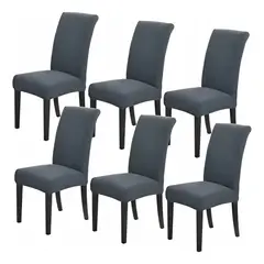 GENERICO - Pack 6 Fundas Silla Tela Cuadrille Gris 95% Poliéster Adaptable BELUG