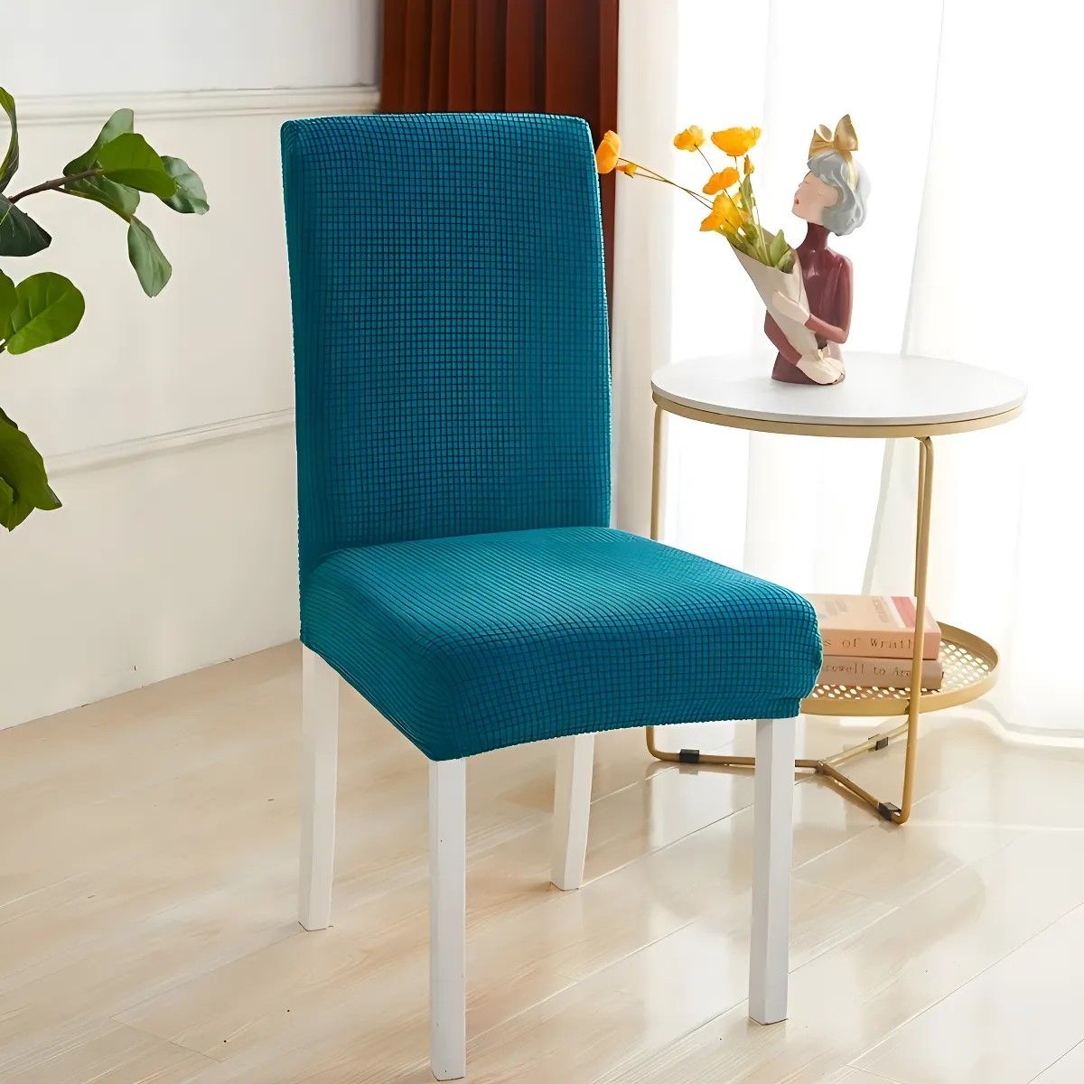 GENERICO - Pack De 6 Funda Color Tuquesa Para Silla Tela Cuadrille BELUG
