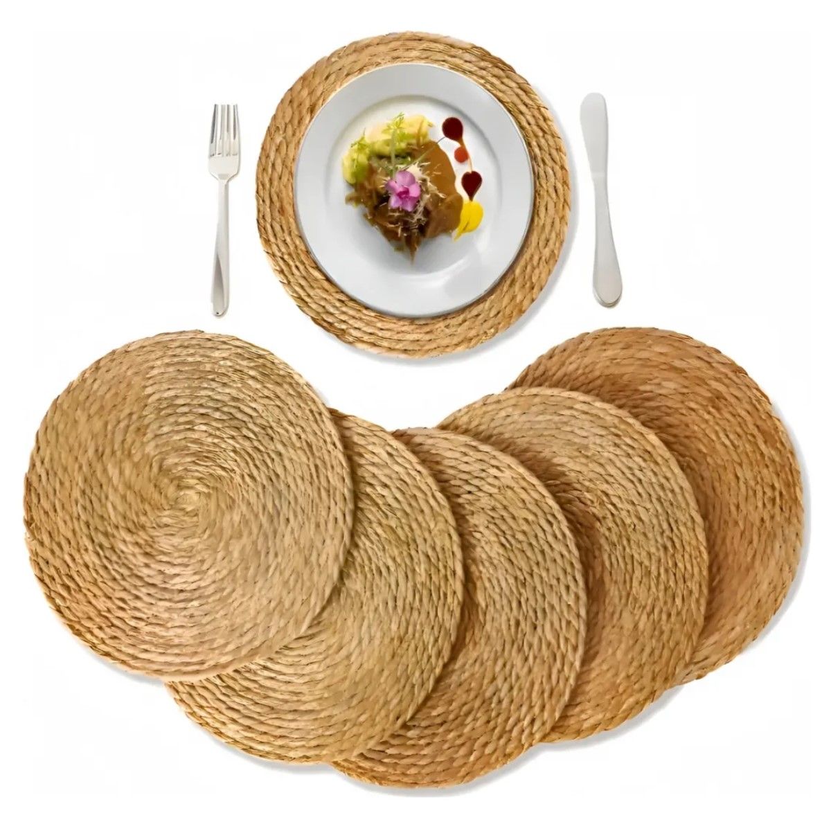 GENERICO - Set 6 Individuales Mantel Fibra Natural Yute 35 Cm BELUG
