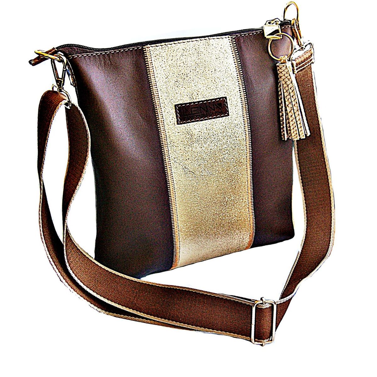 VIVAFELICIA - Morral Cuero Genuino Curicó Café Mokka