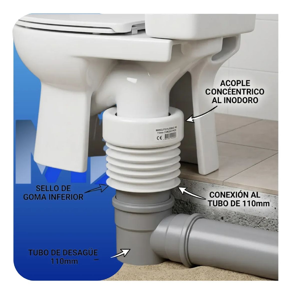 HOFFENS - Manguito Flexible Wc 110mm Concentrico Descarga Vertical