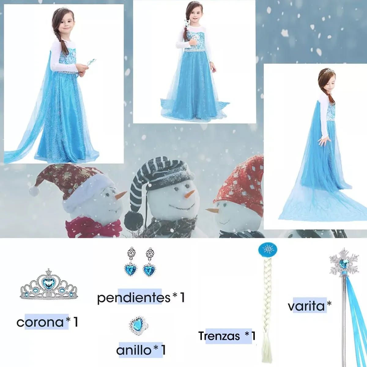 GENERICO - Set disfraz princesa y accesorios para niña 4 a 5 años