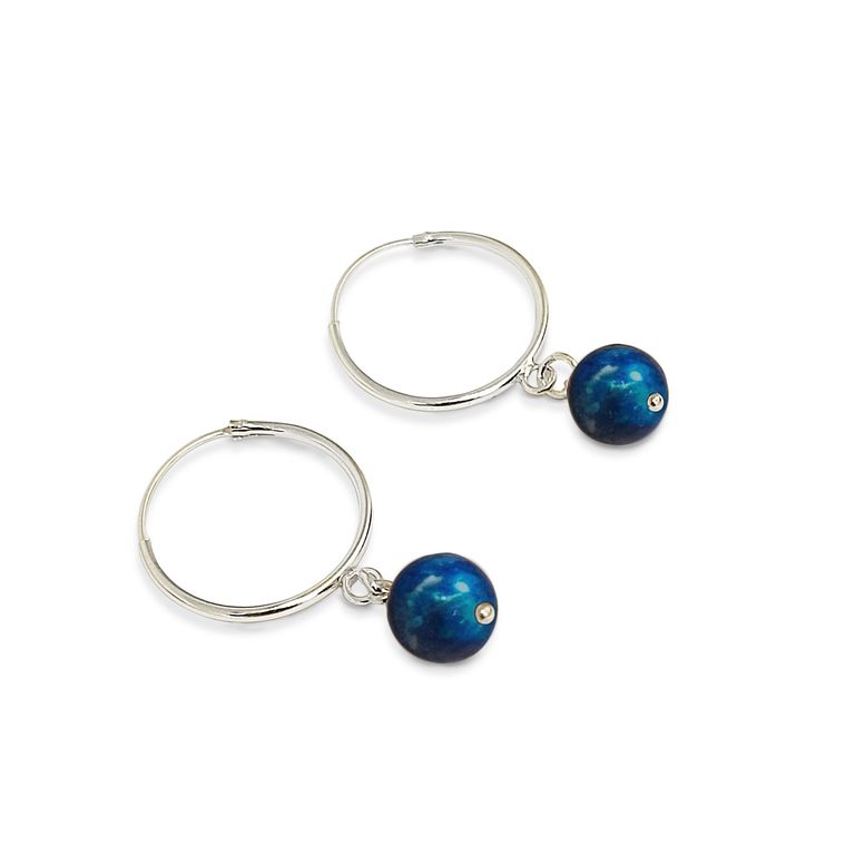 Aros Argolla Bola Lapislazuli Plata Fina 925 Plateado TALLA UNICA