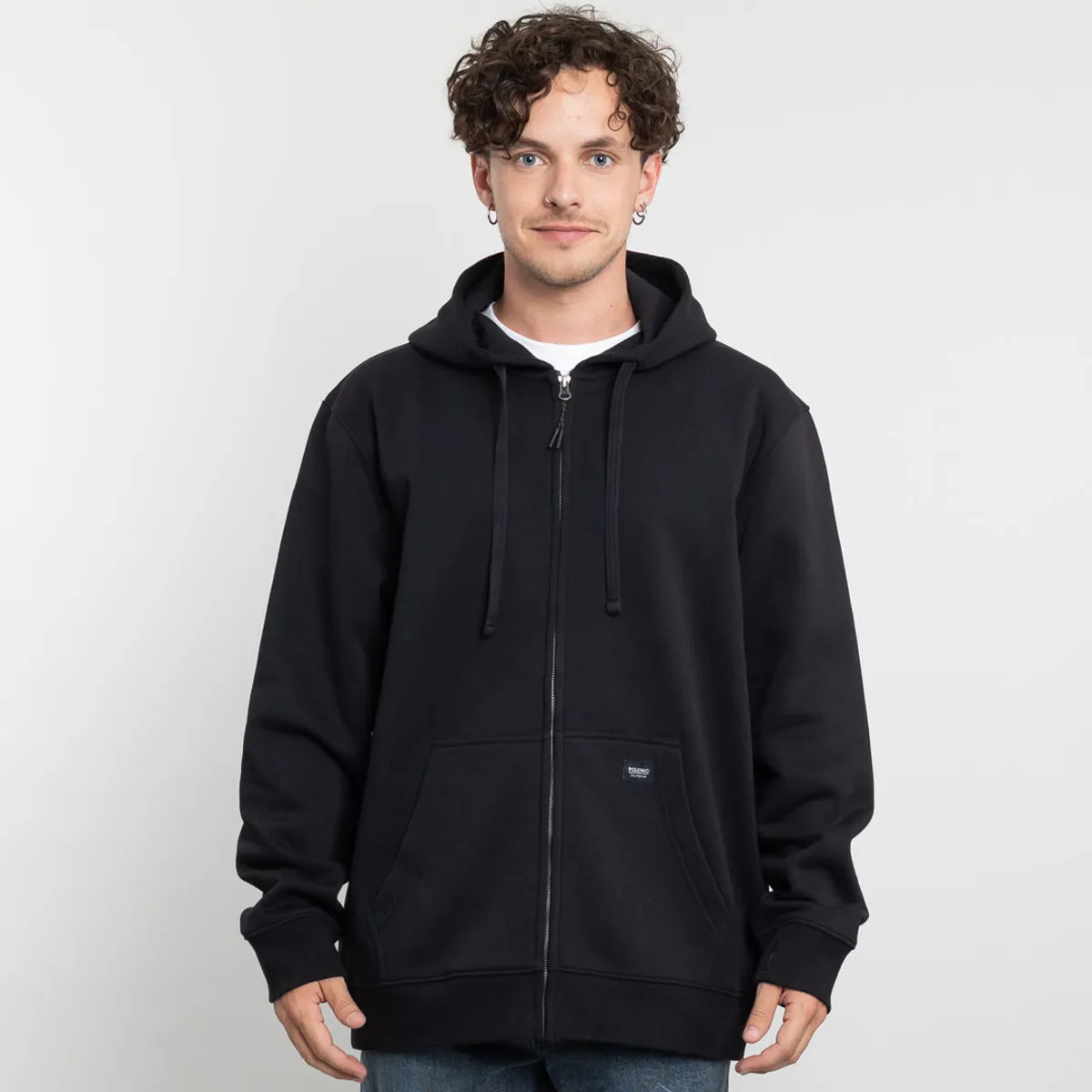 POLEMIC - Poleron con cierre y gorro Invierno Negro POLEMIC