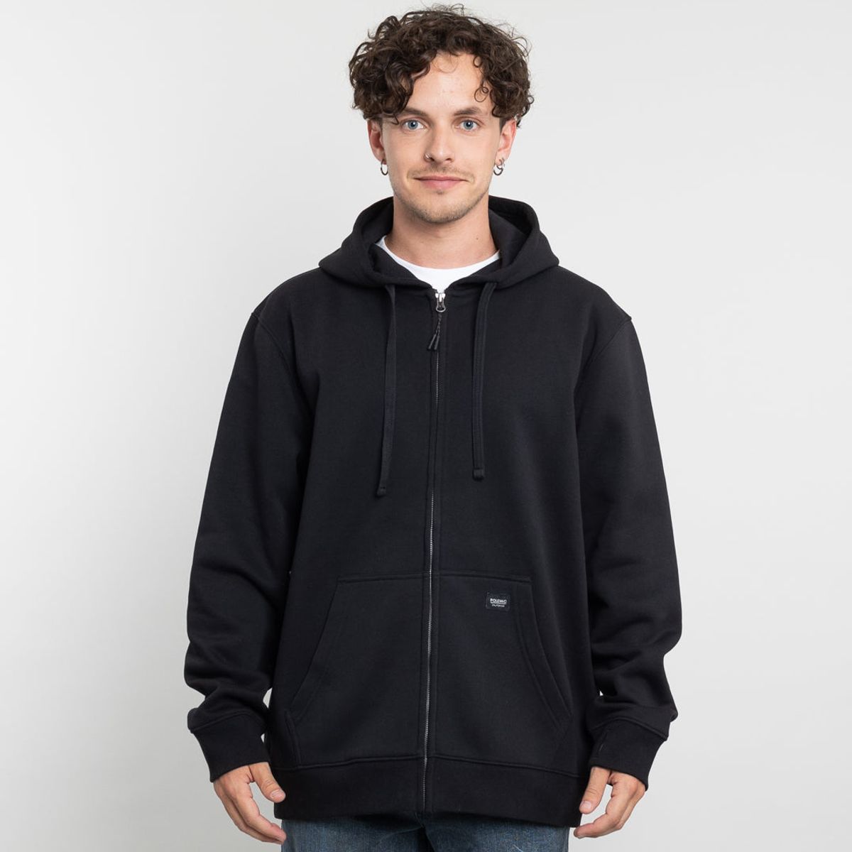 POLEMIC - Poleron con cierre y gorro Invierno Negro POLEMIC