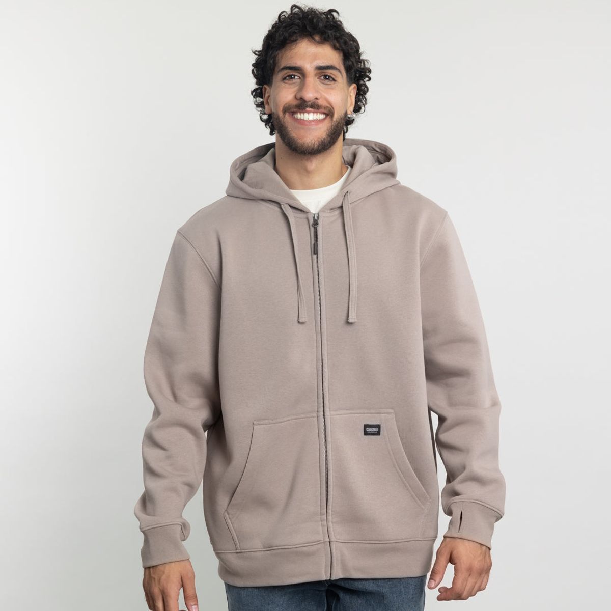 POLEMIC - Poleron con cierre y gorro Invierno Beige POLEMIC