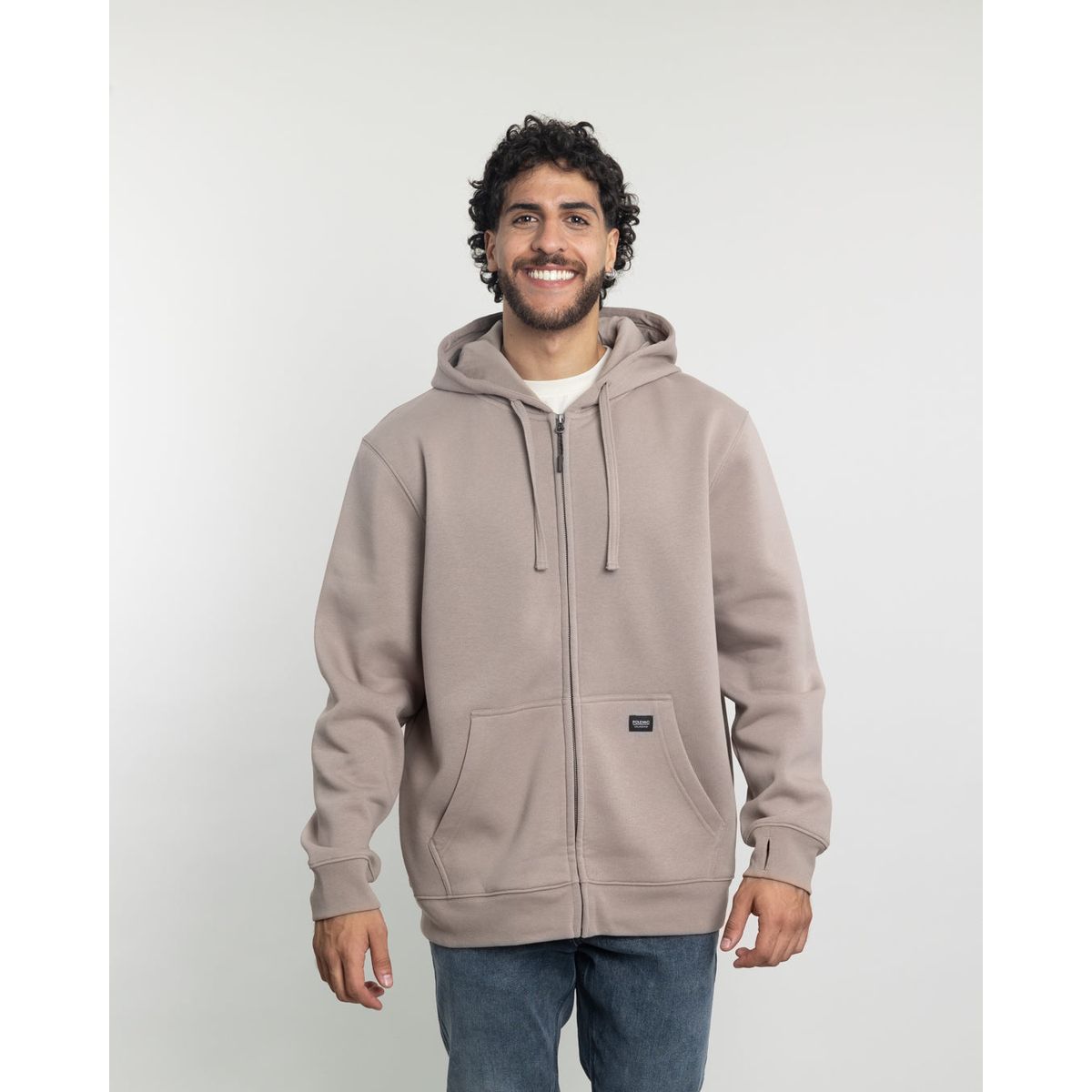 POLEMIC - Poleron con cierre y gorro Invierno Beige POLEMIC