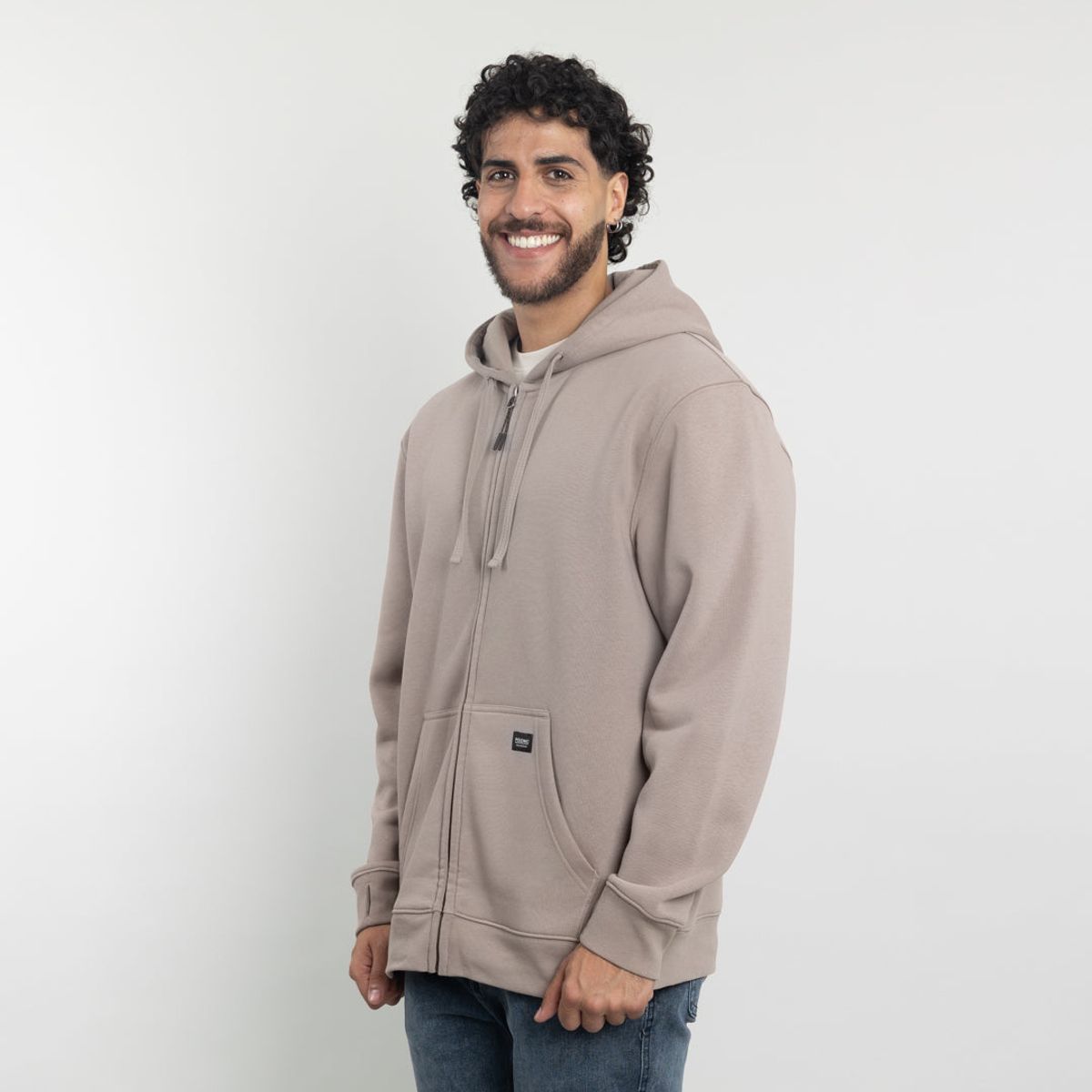 POLEMIC - Poleron con cierre y gorro Invierno Beige POLEMIC