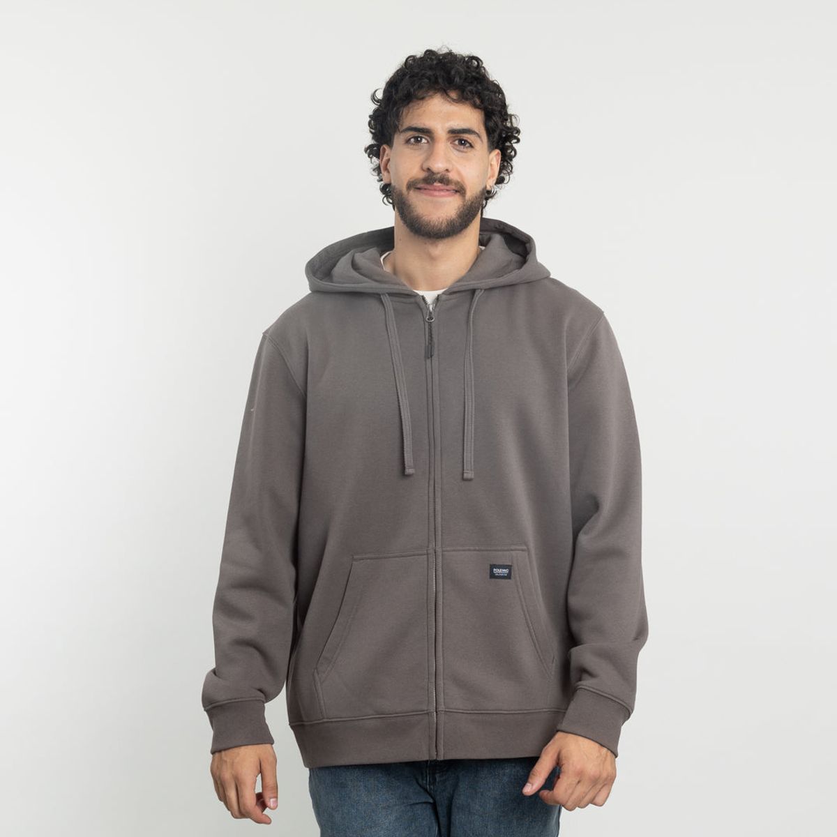 POLEMIC - Poleron con cierre y gorro Invierno Café POLEMIC