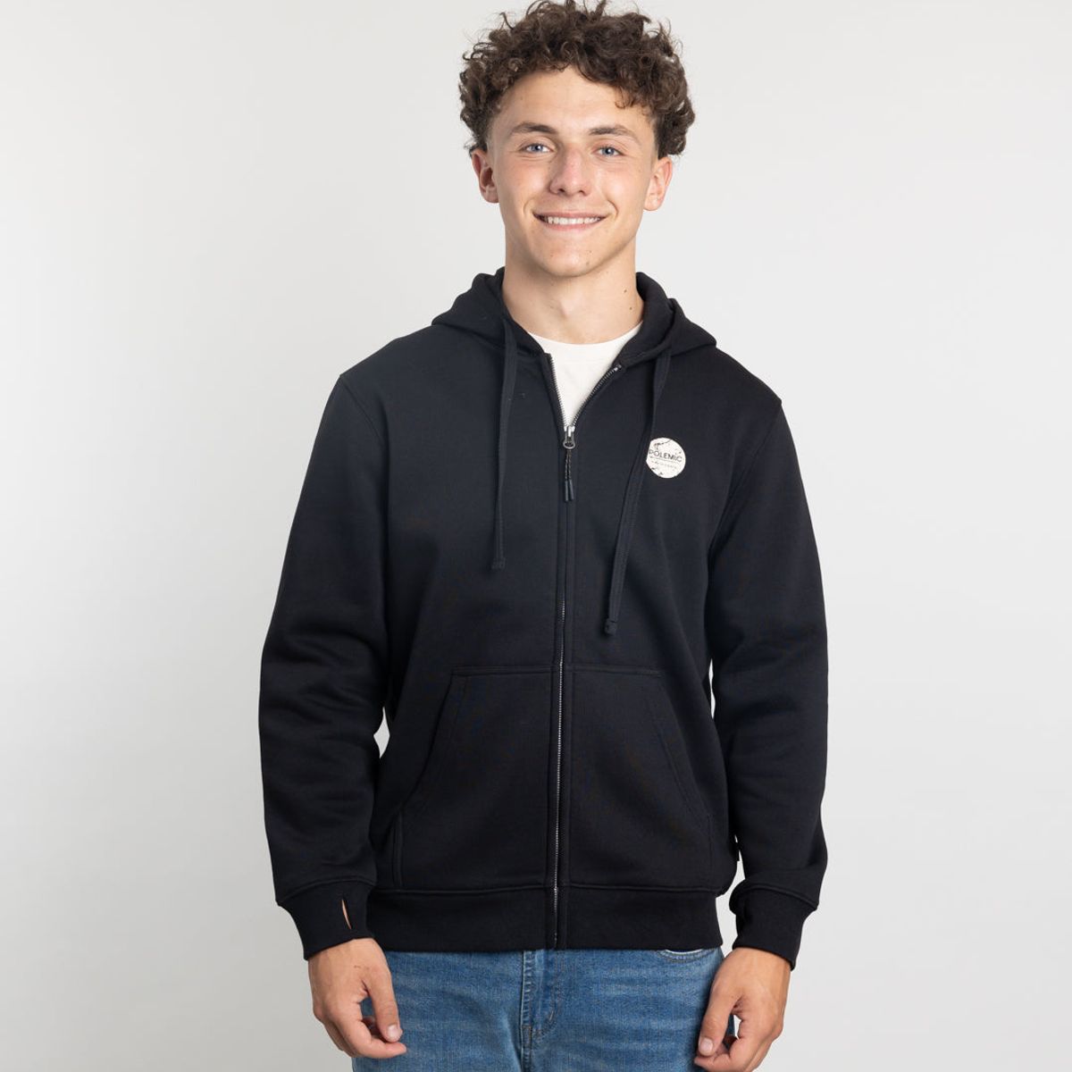 POLEMIC - Poleron con cierre y gorro Invierno Negro niño POLEMIC