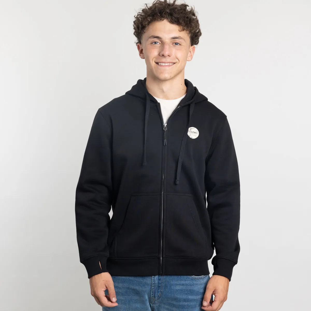 POLEMIC - Poleron con cierre y gorro Invierno Negro niño POLEMIC