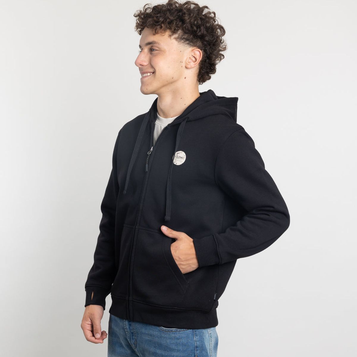 POLEMIC - Poleron con cierre y gorro Invierno Negro niño POLEMIC