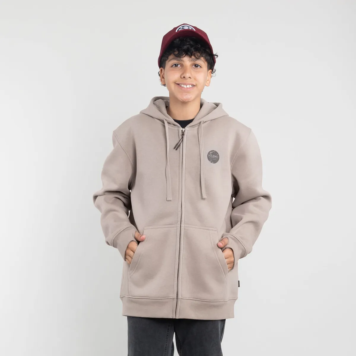 POLEMIC - Poleron con cierre y gorro Invierno Beige niño POLEMIC