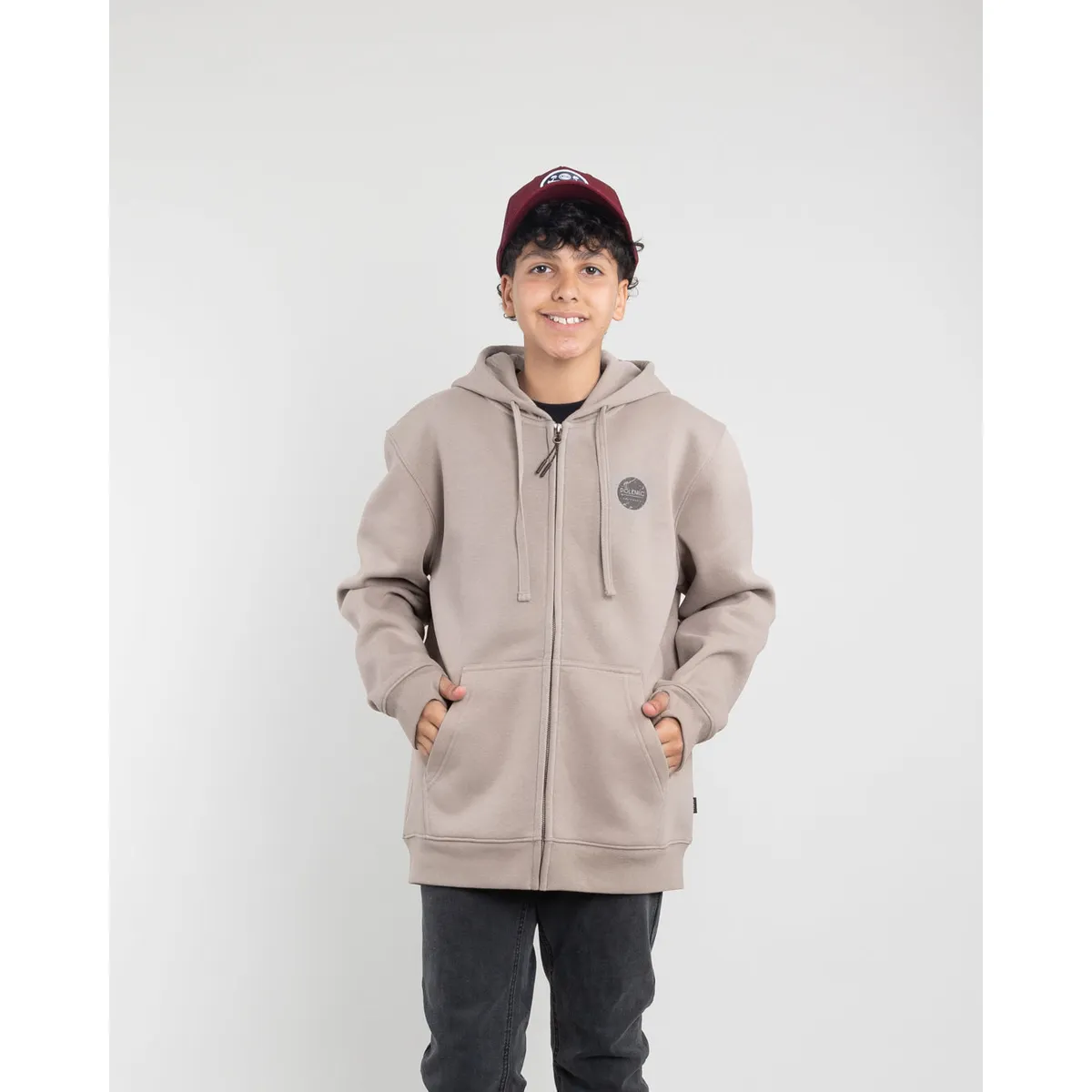 POLEMIC - Poleron con cierre y gorro Invierno Beige niño POLEMIC