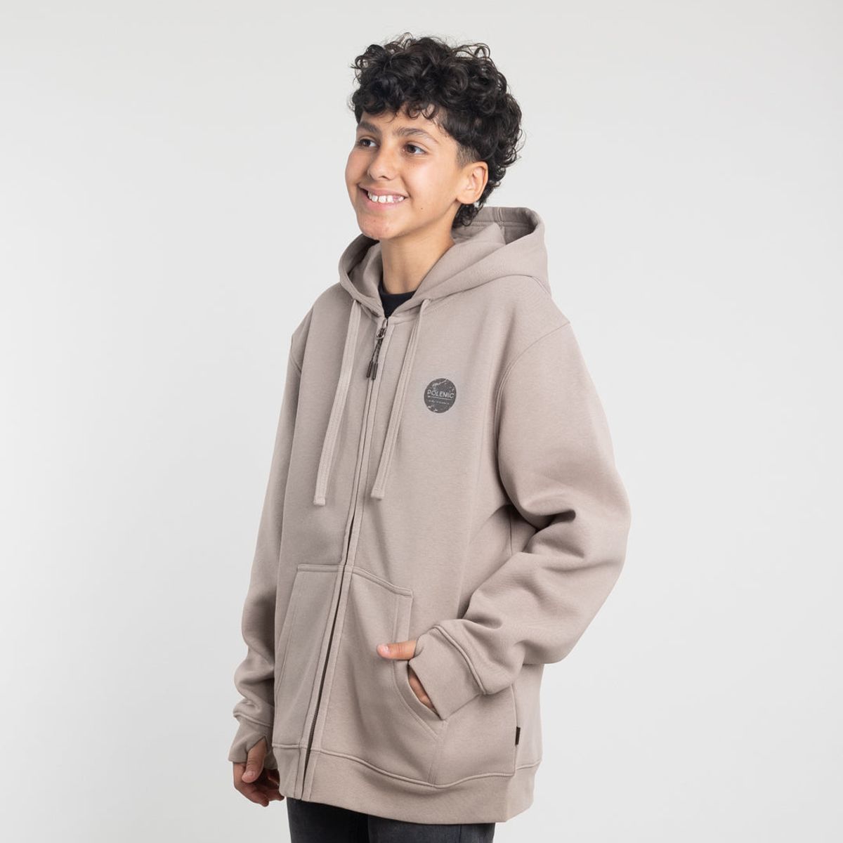 POLEMIC - Poleron con cierre y gorro Invierno Beige niño POLEMIC