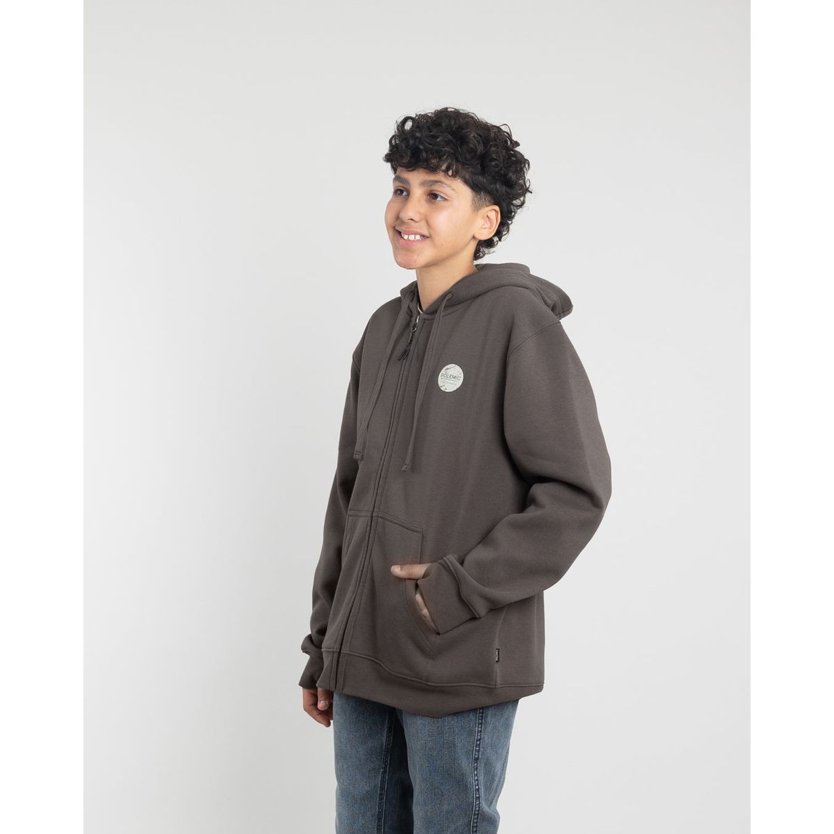 POLEMIC - Poleron con cierre y gorro Invierno Café niño POLEMIC