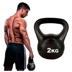 GENERICO - Pesa Rusa Kettlebell 2 kg Recubierta en PVC Color Negro