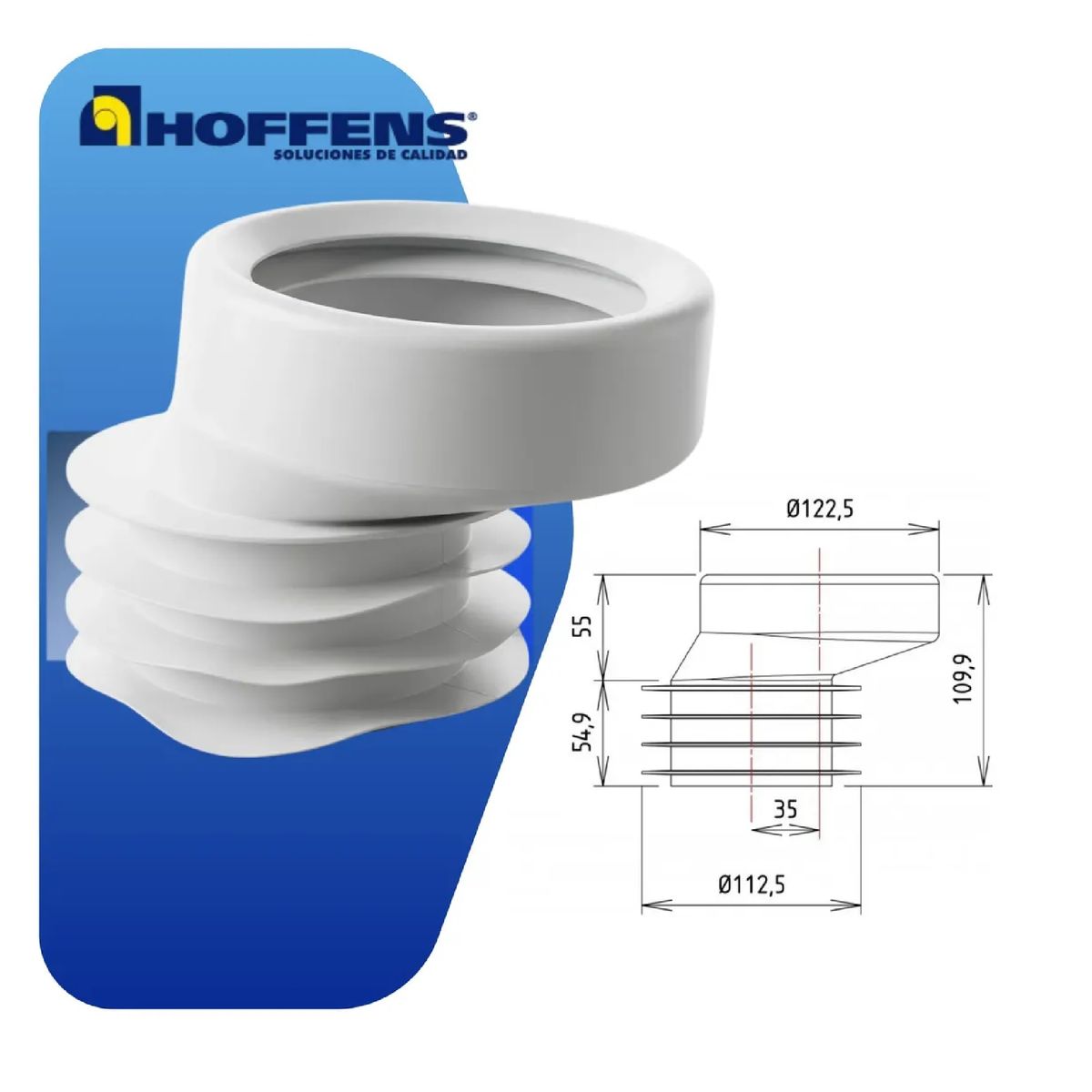 HOFFENS - Manguito Flexible Wc 110mm Excentrico Desplazado Vertical