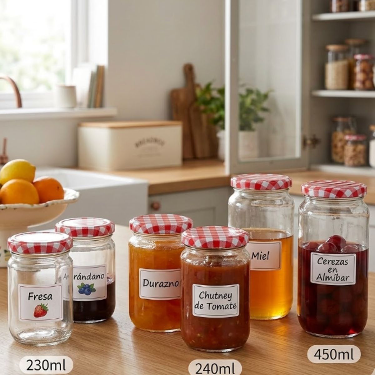 GENERICO - Pack Frascos Vidrio Conservas 6 Unidades 230ml 240ml 450 ml