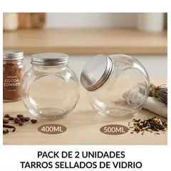 GENERICO - Pack frascos vidrio hermético 400ml + 500ml.
