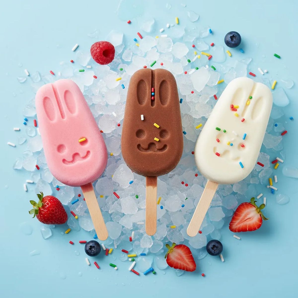 GENERICO - Molde Silicona Helado Paleta Conejo 3 Cavidades + Palitos