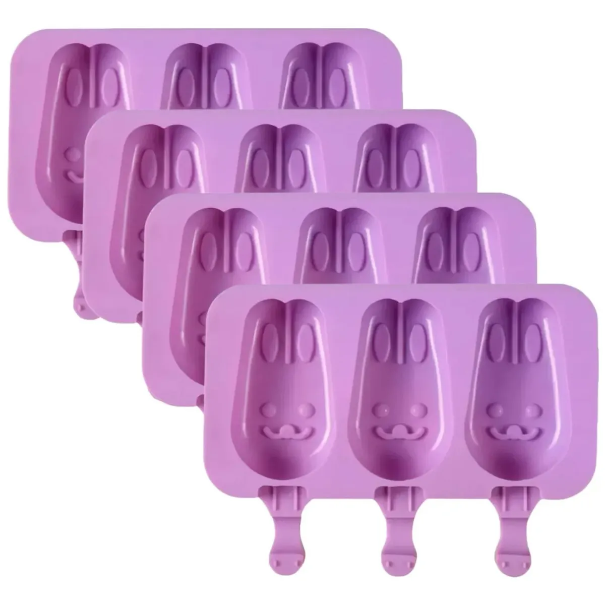 GENERICO - Pack x 4 Molde Silicona Helado Paleta Conejo 3 Cavidades
