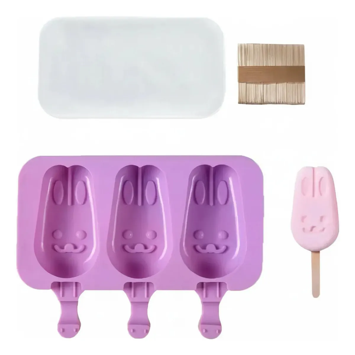 GENERICO - Pack x 4 Molde Silicona Helado Paleta Conejo 3 Cavidades