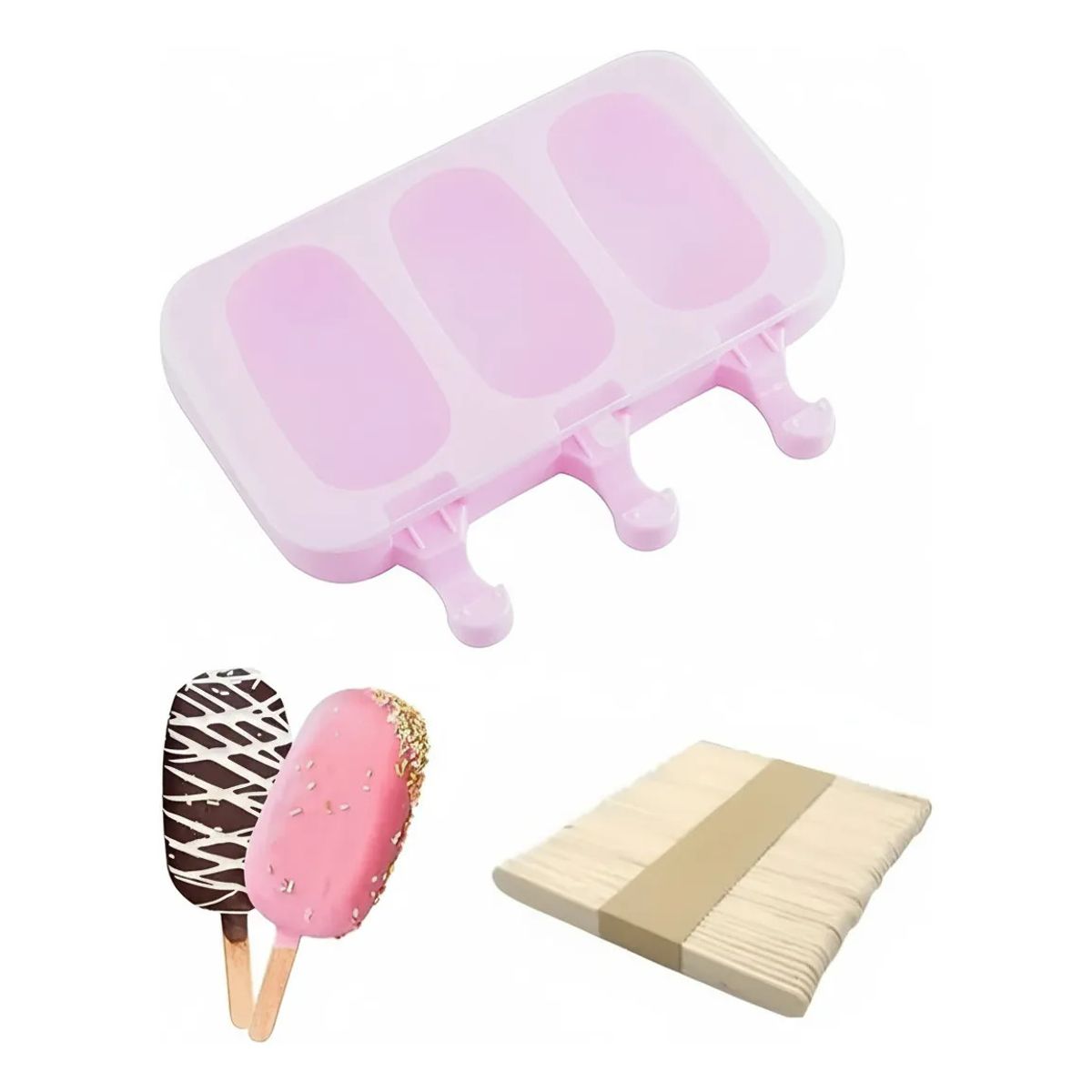 GENERICO - Molde Silicona Helado Paleta Magnum 3 Cavidades + Palitos