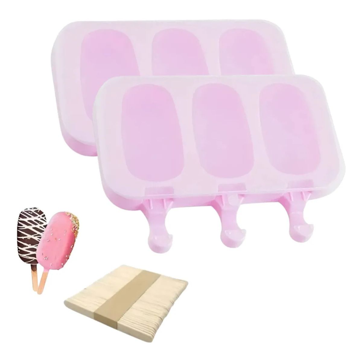 GENERICO - Pack x 2 Molde Silicona Helado Paleta Magnum 3 Cavidades