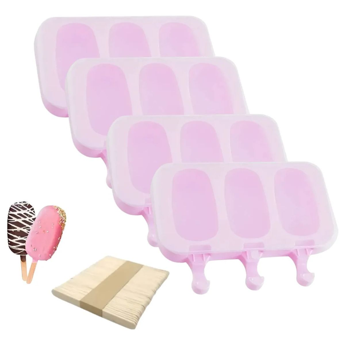 GENERICO - Pack x 4 Molde Silicona Helado Paleta Magnum 3 Cavidades